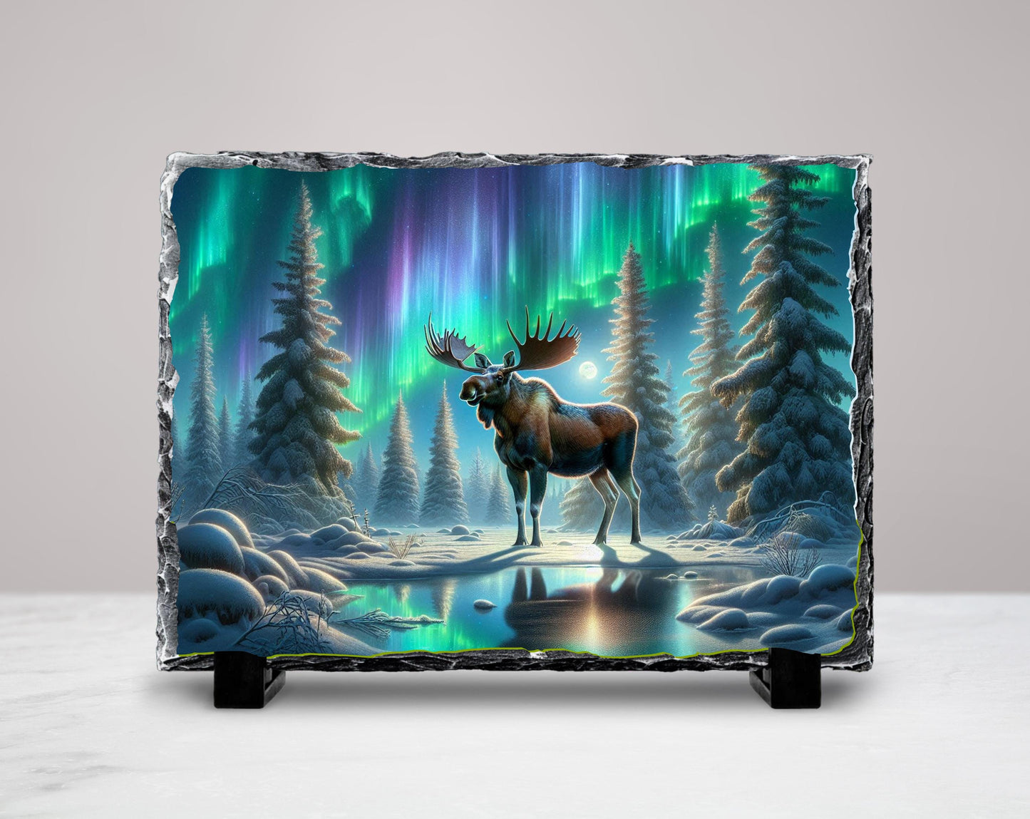 Moose Slate Plaque – Northern Lights Art | Rustic Cabin Decor, Wildlife Wall Art - lifestyle view