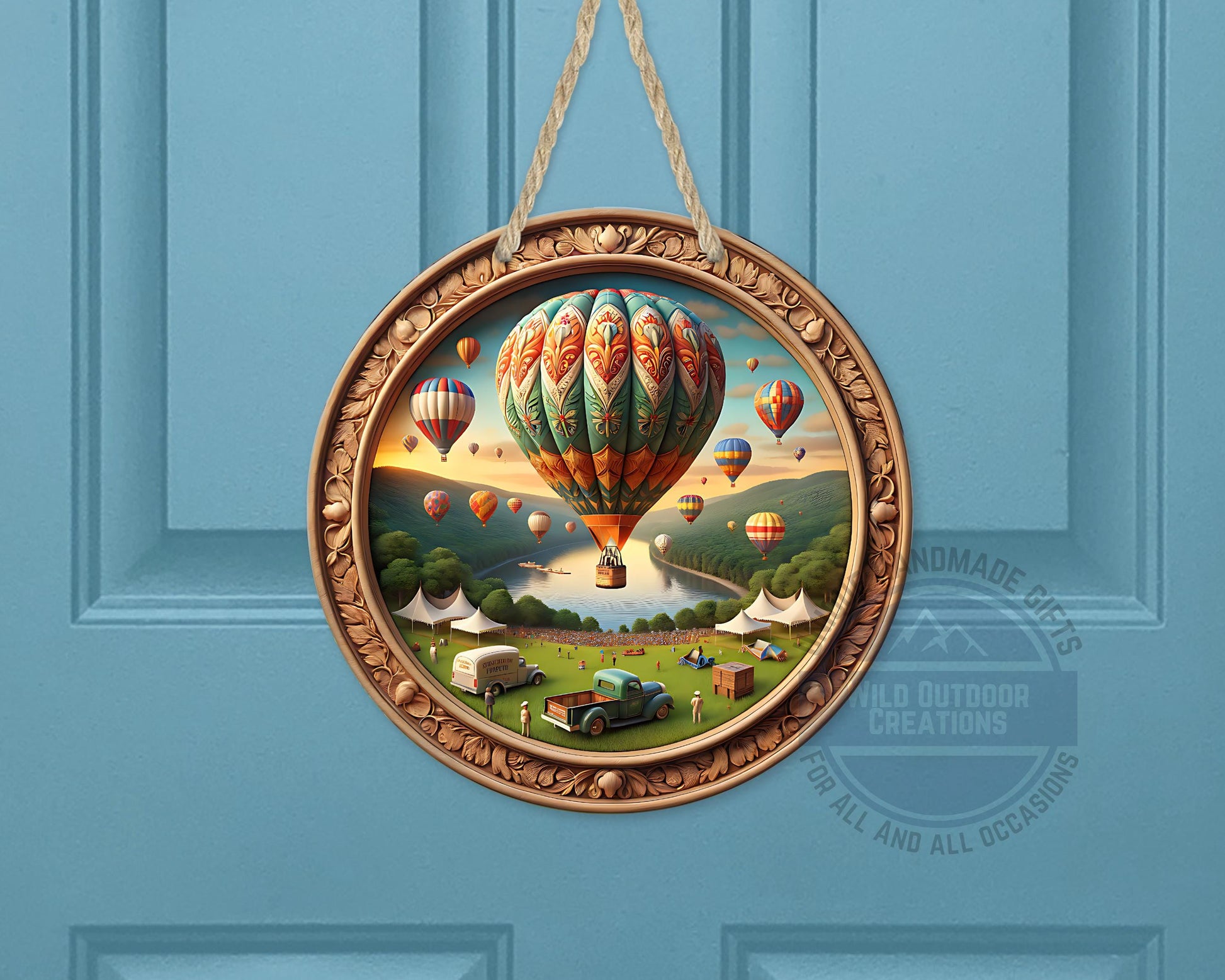 Aluminum Door Hanger – County Fair Hot Air Balloon Outdoor Door Sign, 10 Inch - product dimensions and specifications