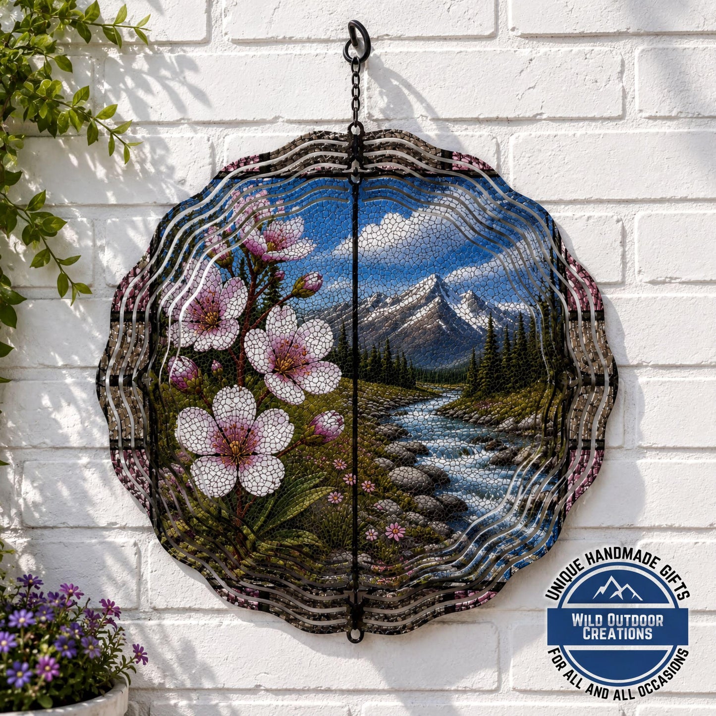 Montana State Flower Bitterroot Wind Spinner Stained Glass Mountain River Decor 10 Inch