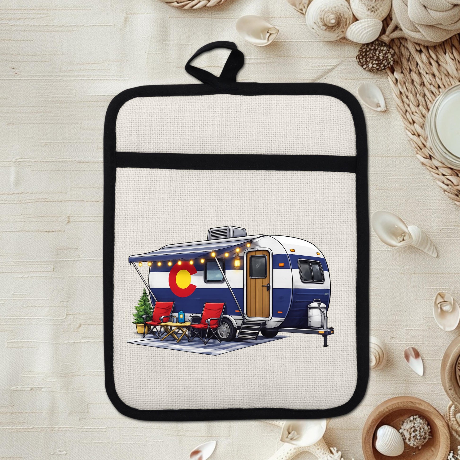 Colorado Camper Pot Holder - Linen Fabric, Silicone Heat Trivet With Loop - additional product photo 18