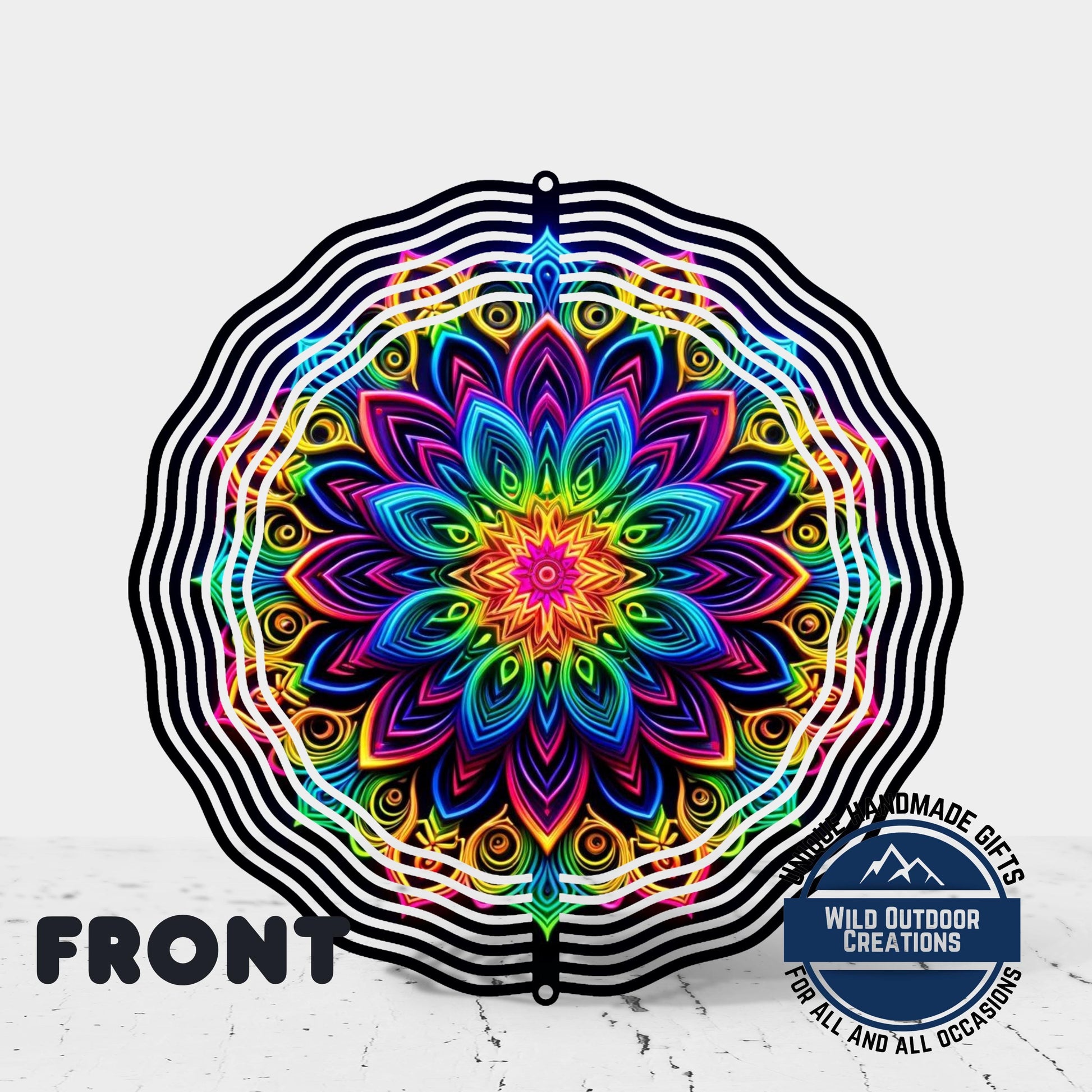 Neon Rainbow Wind Spinner – 10 Inch Mandala Double-Sided Aluminum Yard Art - additional product photo 11