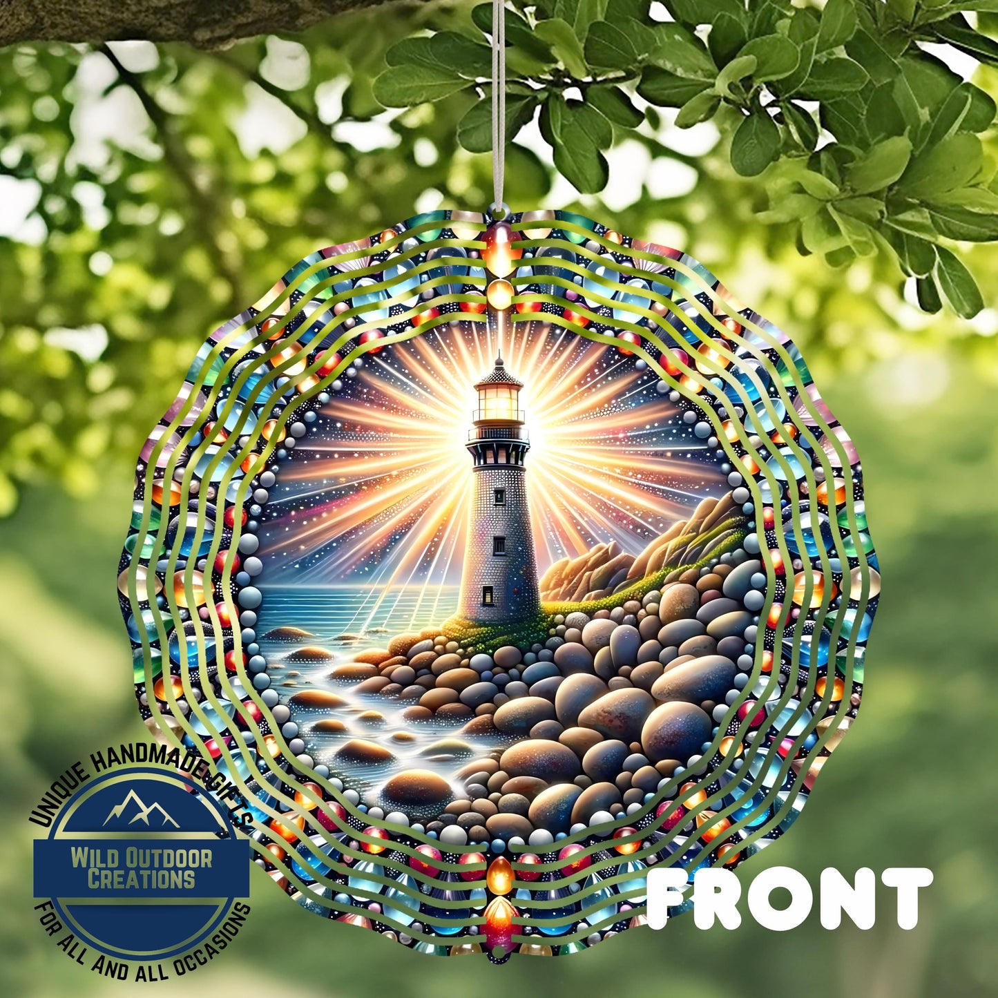 Lighthouse Wind Spinner - Coastal Garden Decor, Aluminum Outdoor Spinner Gift