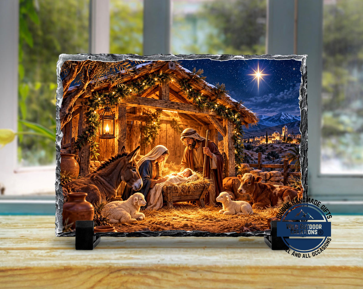 Nativity Scene Slate Plaque, Holy Family Christmas Decor, Rustic Christian Religious Gift