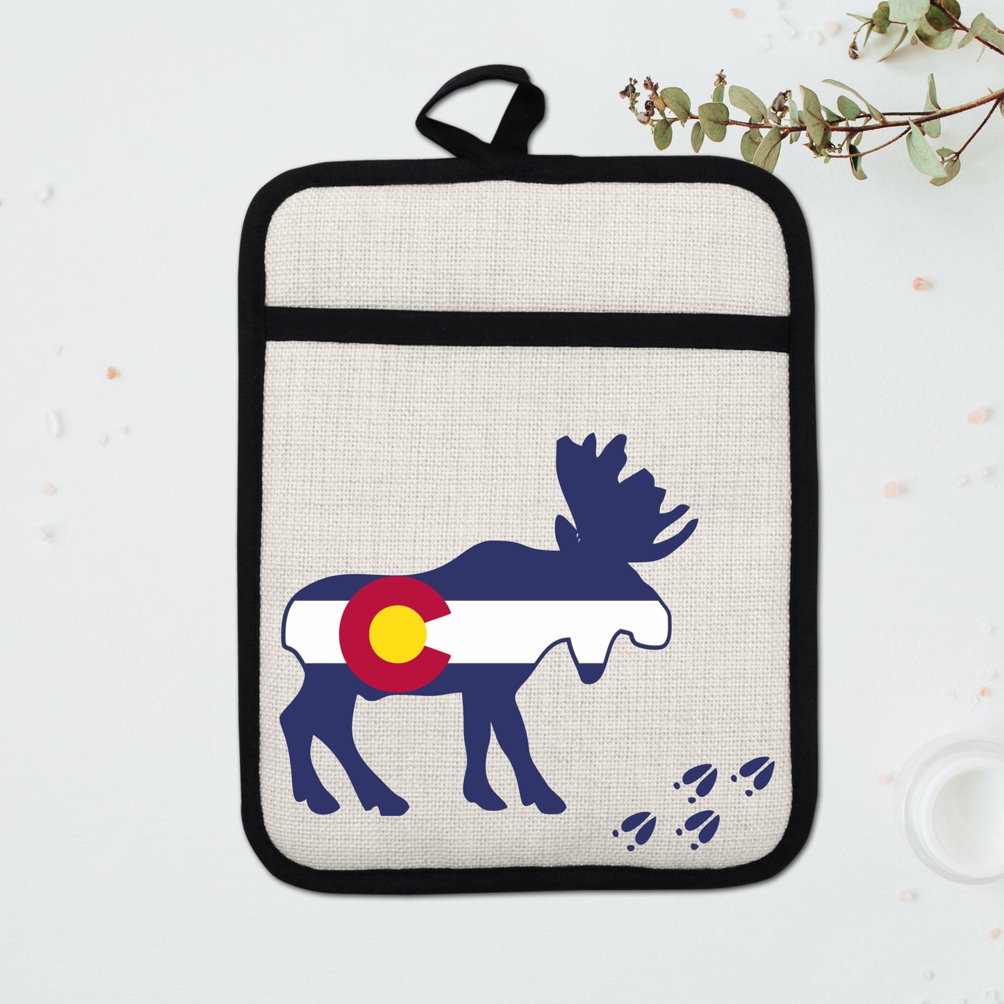 Colorado Moose Pot Holder - Heat Resistant Trivet with Silicone Back & Linen Fabric Front - additional product photo 15