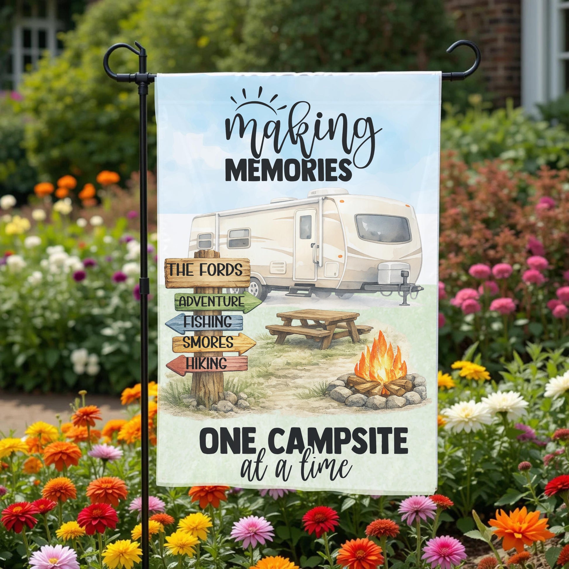 Personalized Camper Flag - Custom Travel Trailer Garden Flag 12x18 UV Protected - additional angle