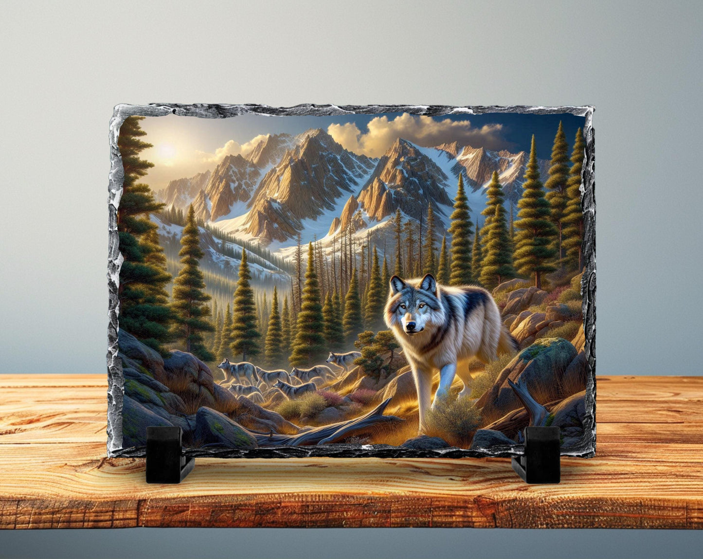 Wolf Stone Plaque - Rustic Slate Artwork | Wildlife Wall Art Gift - alternate view
