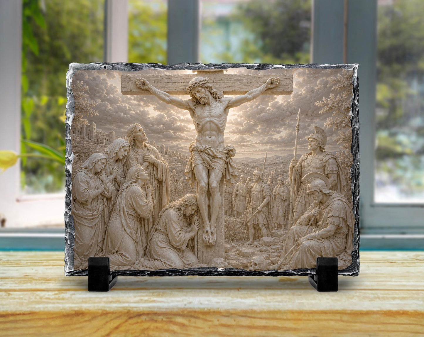 Crucifixion of Jesus Slate Plaque, Christ on Cross Religious Decor, Christian Easter Gift