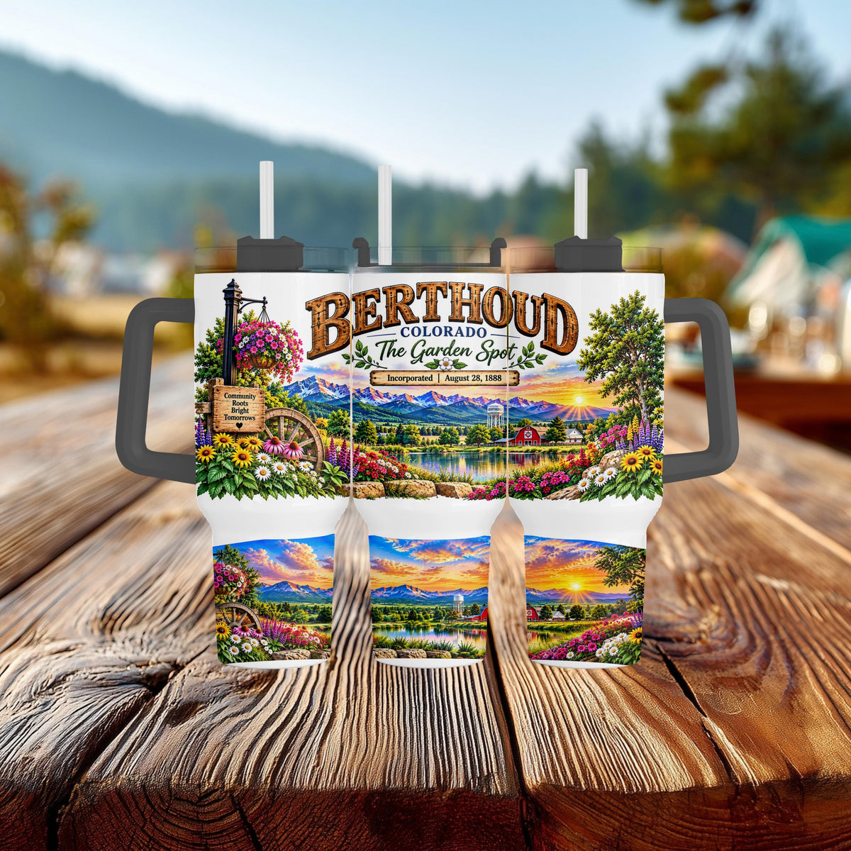 Berthoud Colorado Tumbler, 40 Oz Handle Cup, Garden Spot Gift