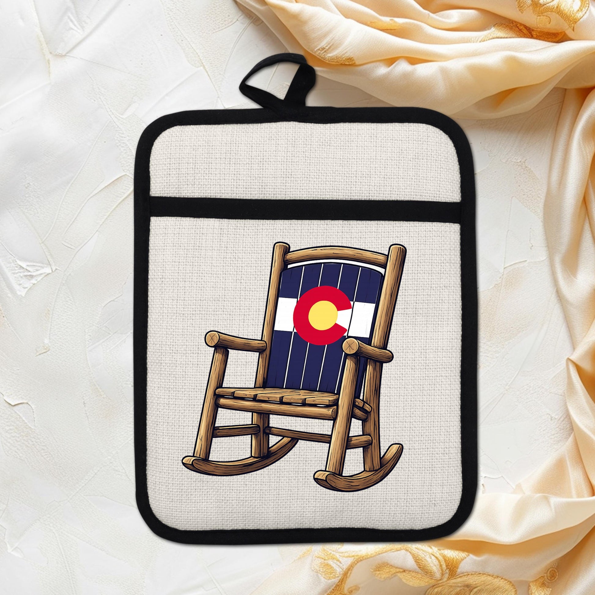 Linen Oven Mitt - Colorado Rocking Chair Pot Holder with Trivet & Heat Resistant Design - additional angle