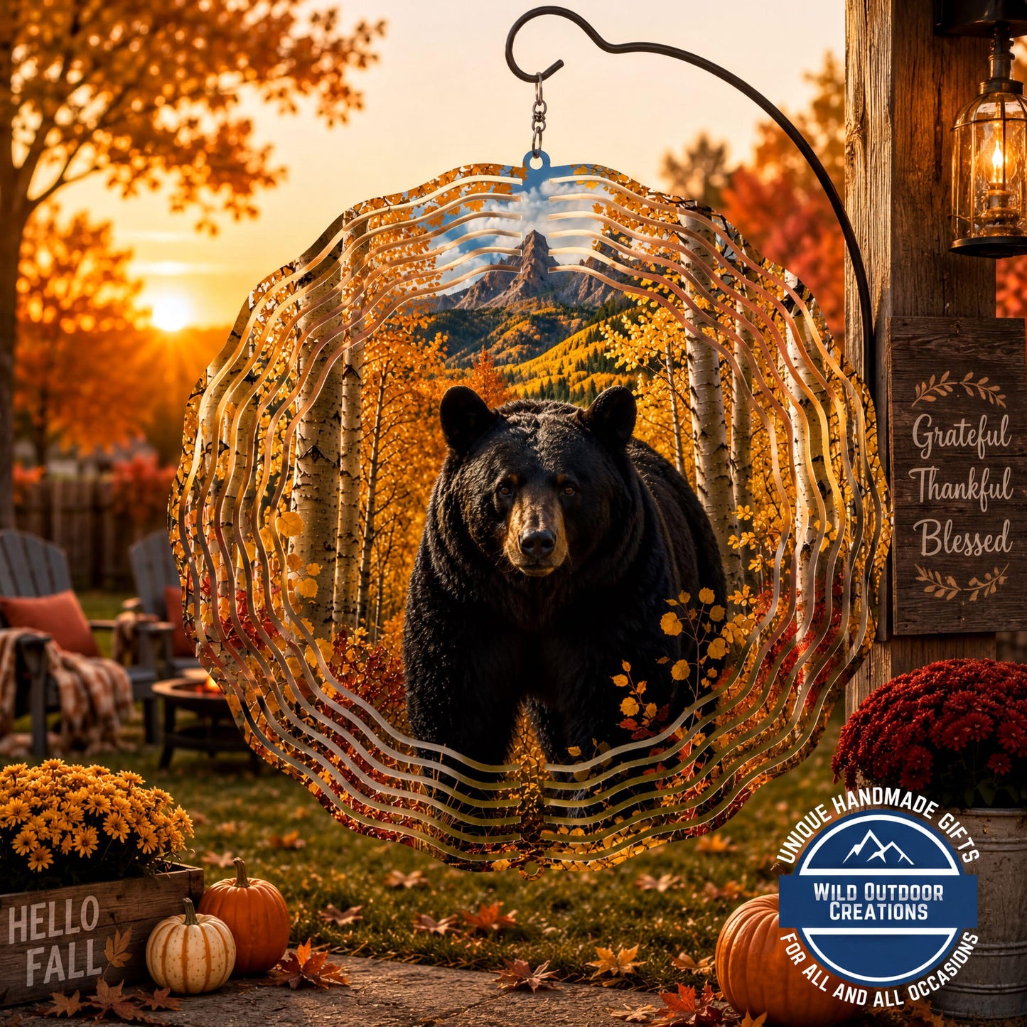 Black Bear Wind Spinner Golden Aspen Mountain Wildlife Garden Decor Colorado