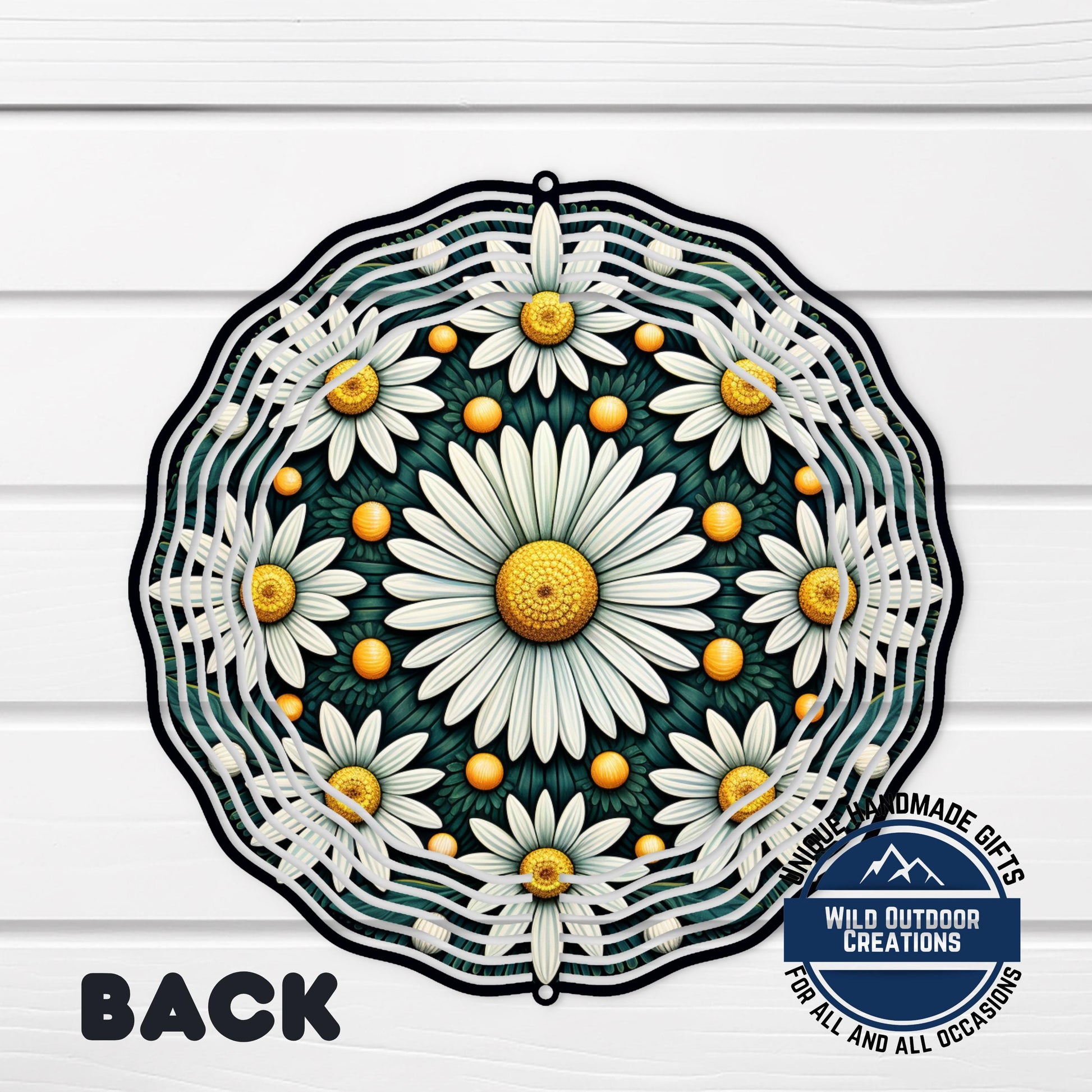 White Daisy Wind Spinner – 10 Inch Double Sided Aluminum Garden Decor - scale and size reference