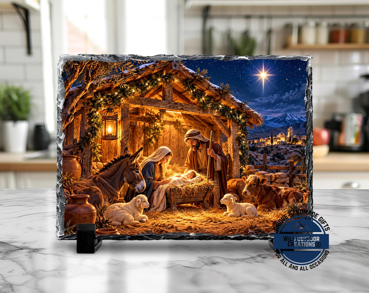 Nativity Scene Slate Plaque, Holy Family Christmas Decor, Rustic Christian Religious Gift