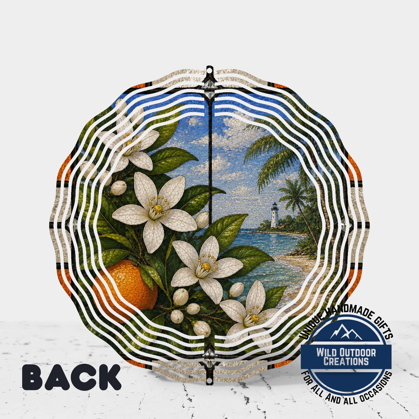 Orange Blossom Wind Spinner - Aluminum Outdoor Garden Decor, Florida State Flower Art