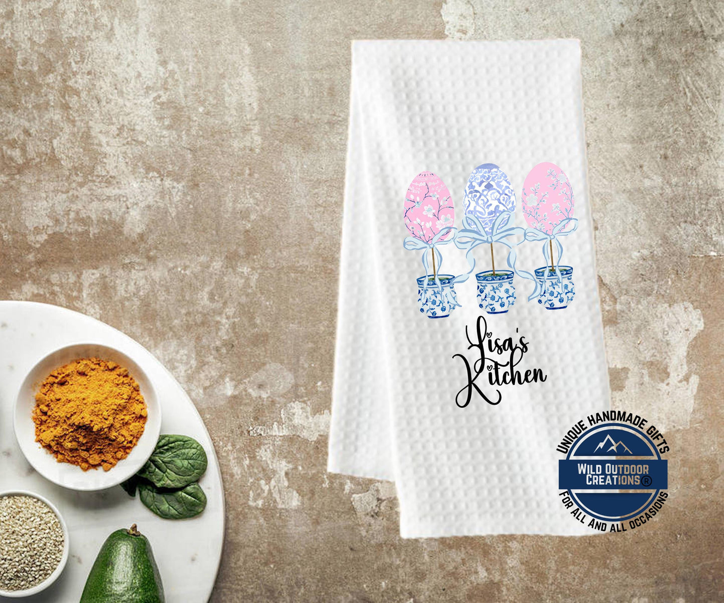 Personalized Kitchen Towel – Easter Egg Topiary Waffle Weave, Custom Name Gift - additional product photo 12