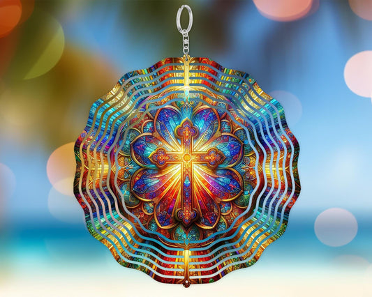 Vibrant Christian Cross Wind Spinner with UV Protection for Inspirational Garden Decor