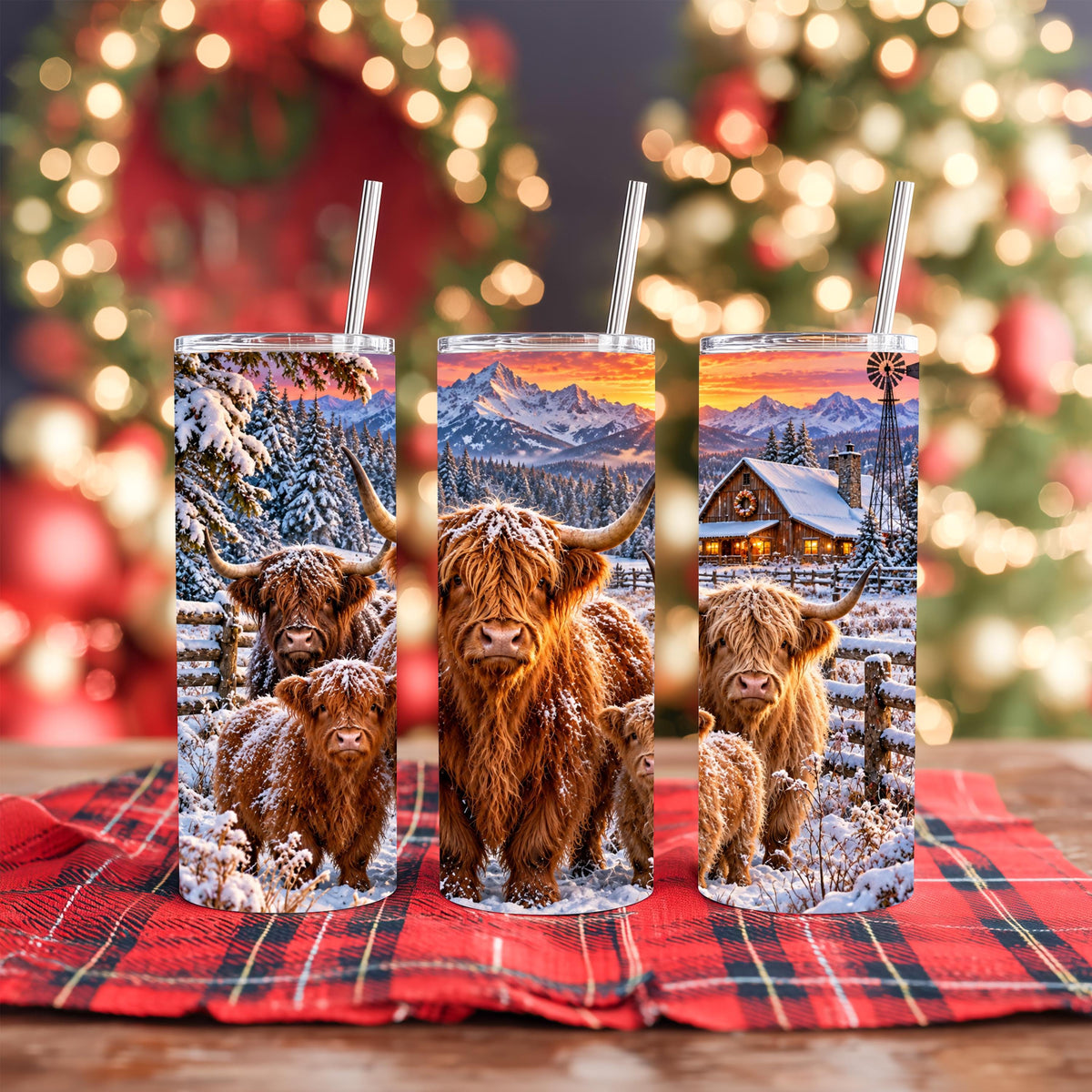 Highland Cow Cup, 20 Oz Skinny Tumbler, Snowy Mountain Cabin Gift