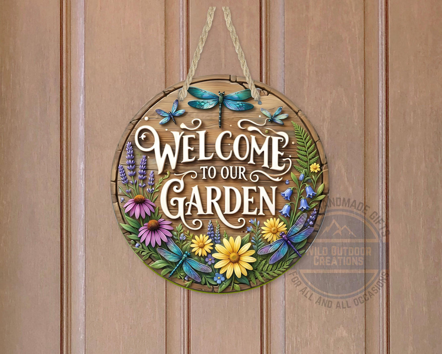Welcome Garden Sign – Round Garden Door Hanger with Dragonfly & Rustic Decor - product dimensions and specifications