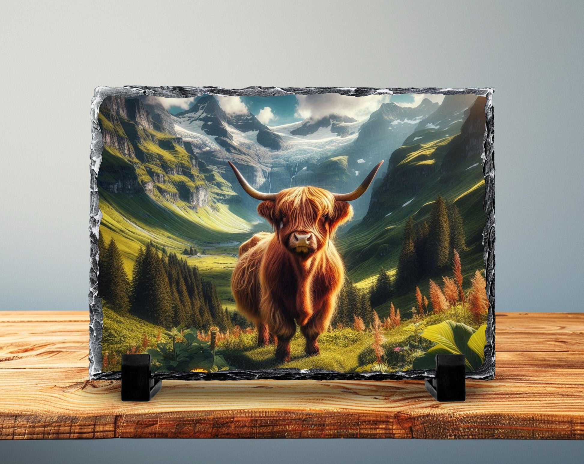 Highland Cow Plaque – Rustic Farmhouse Decor With Durable Slate Art - gift presentation view