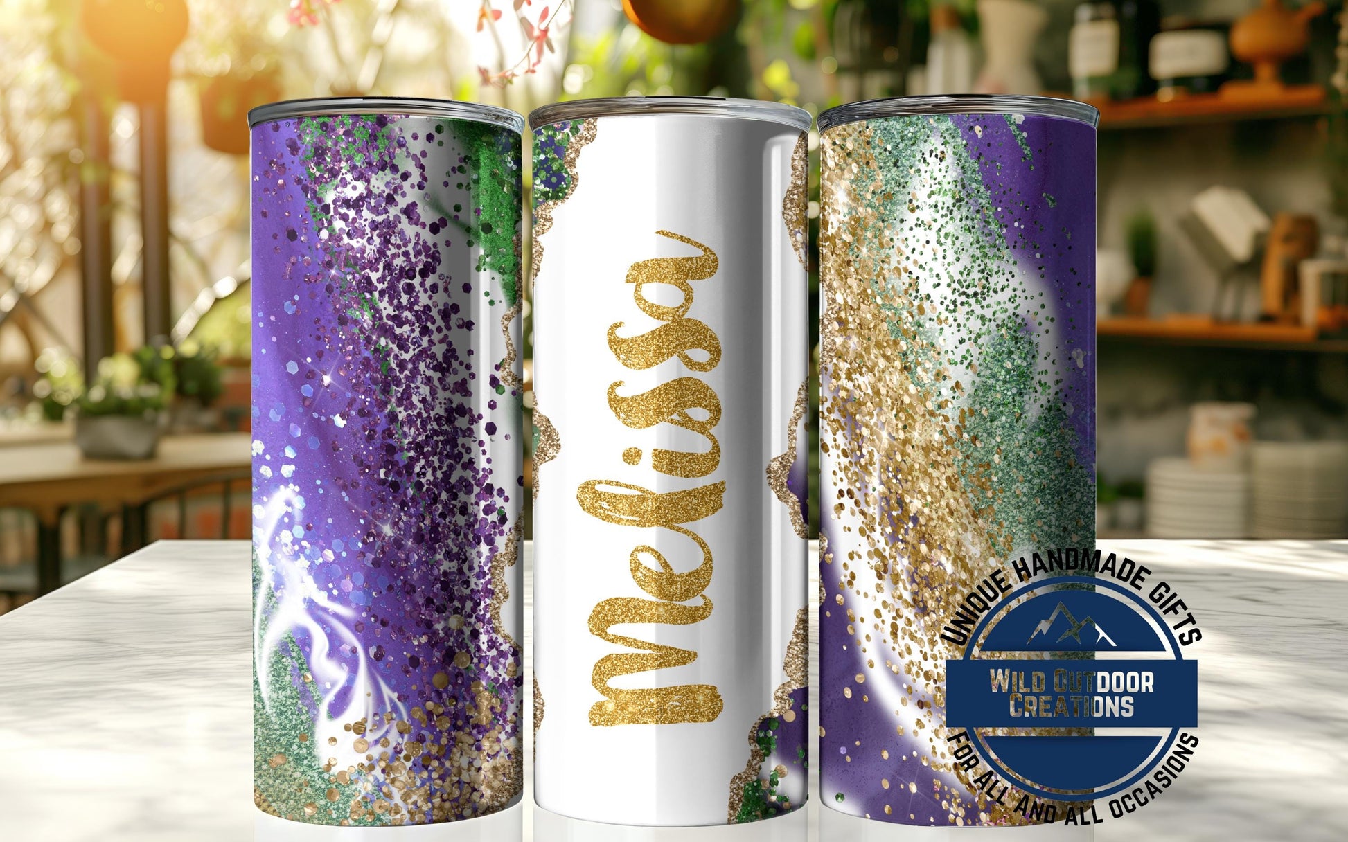 Mardi Gras Tumbler - Custom Skinny Stainless Steel Faux Glitter Cup | 20oz & 30oz Insulated - alternate view