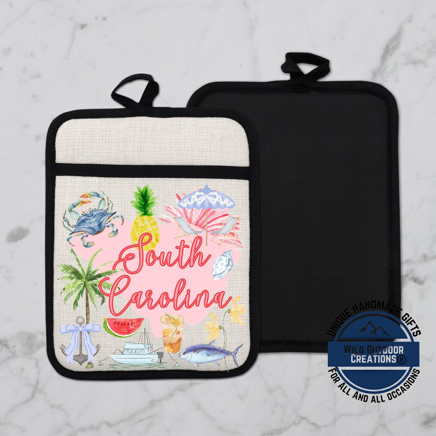 South Carolina Pot Holder – Non Slip Potholder with Linen Sublimation Fabric, Coastal Kitchen Decor - alternate view