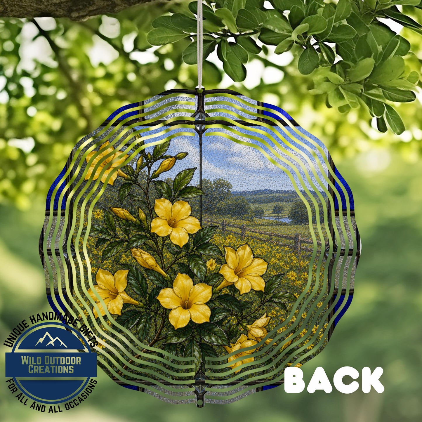 Yellow Jessamine Wind Spinner South Carolina Flower Stained Glass Garden Aluminum Decor