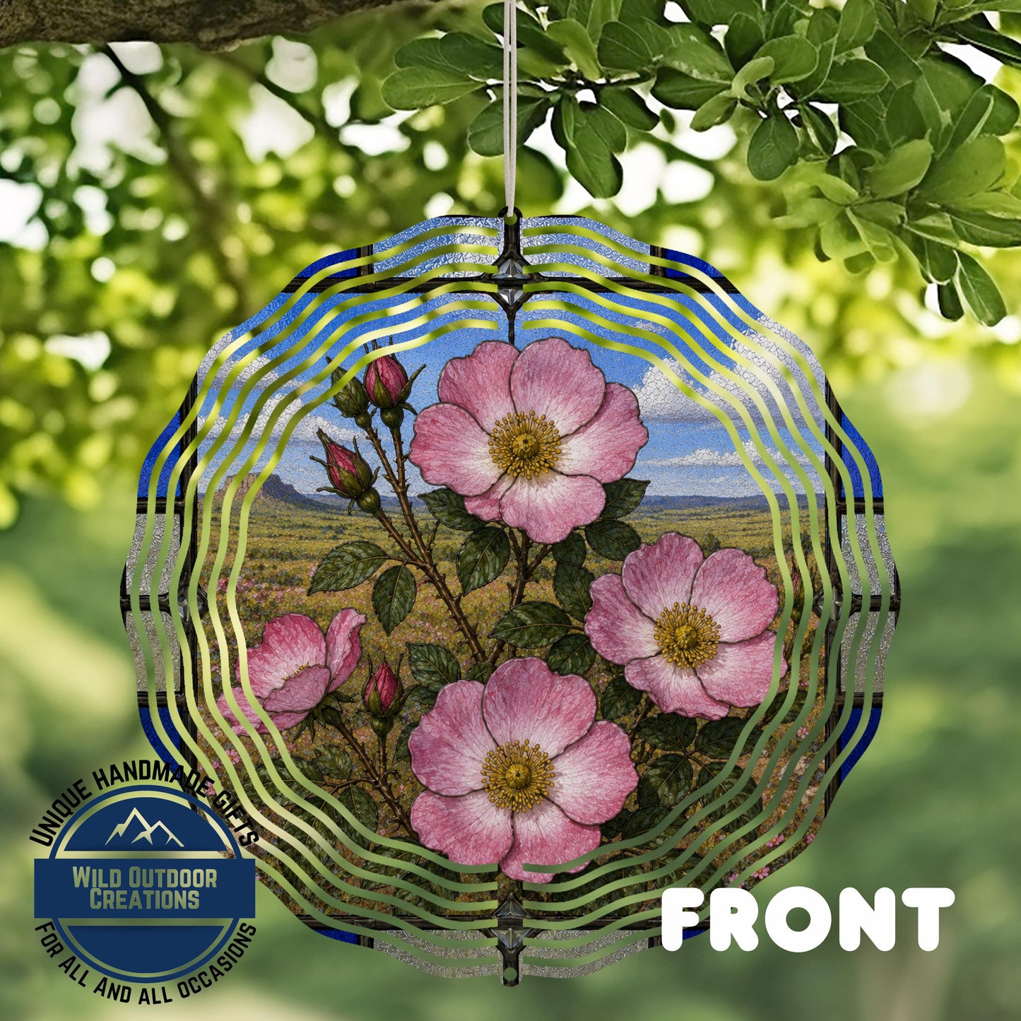 Oklahoma Rose Wind Spinner State Flower Stained Glass Style Garden Aluminum Outdoor Decor