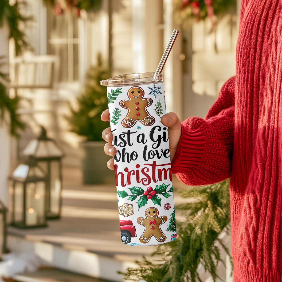 Christmas Skinny Tumbler | Just A Girl Who Loves Christmas, 20 Oz, Silver Glitter