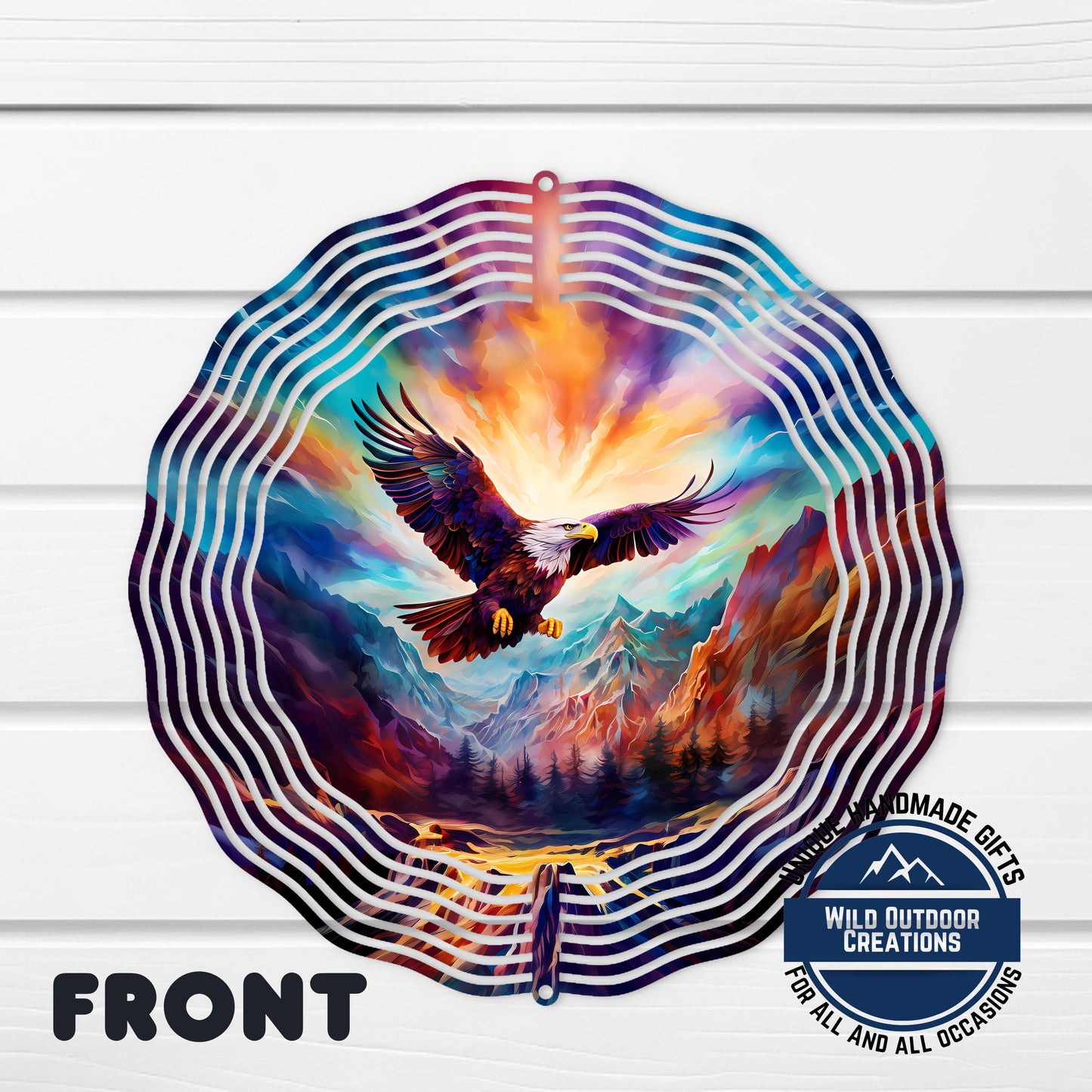 Bald Eagle Wind Spinner - Outdoor Aluminum Spinner with Mountain Sunrise Design