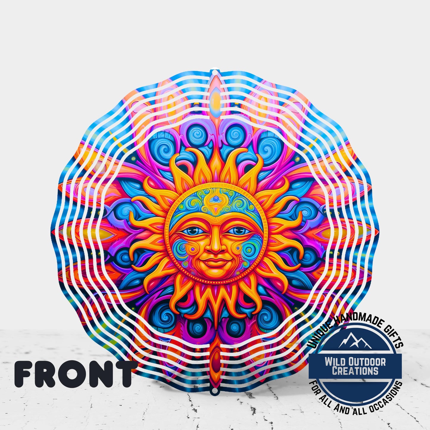 Sun Wind Spinner - Neon Boho Garden Decor | Vibrant Aluminum Outdoor Ornament - gift presentation view