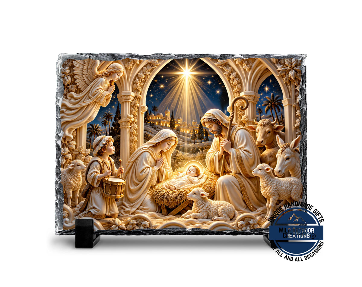 Nativity Scene Plaque, Holy Family Slate Decor, Jesus Manger Gift