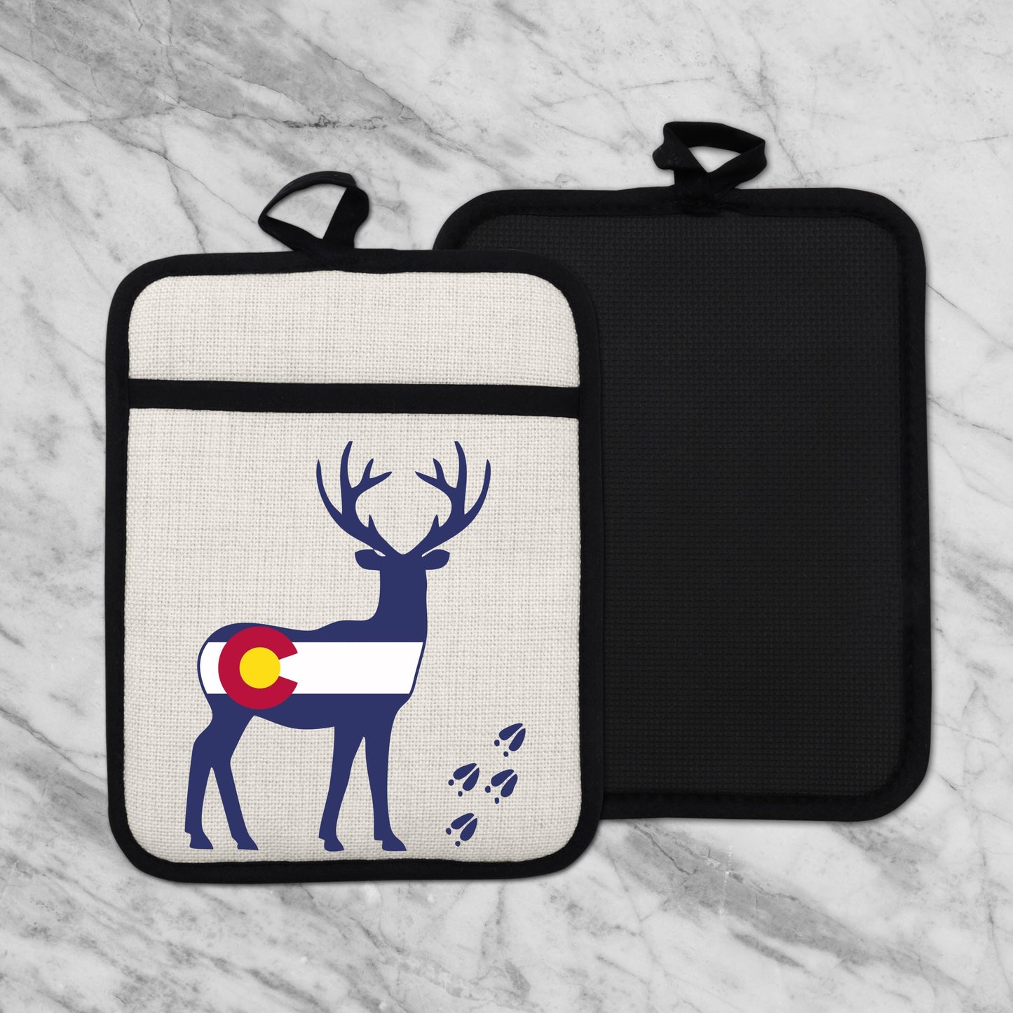 Colorado Deer Pot Holder - Linen Fabric, Silicone Back Trivet with Pocket Grip - additional product photo 11