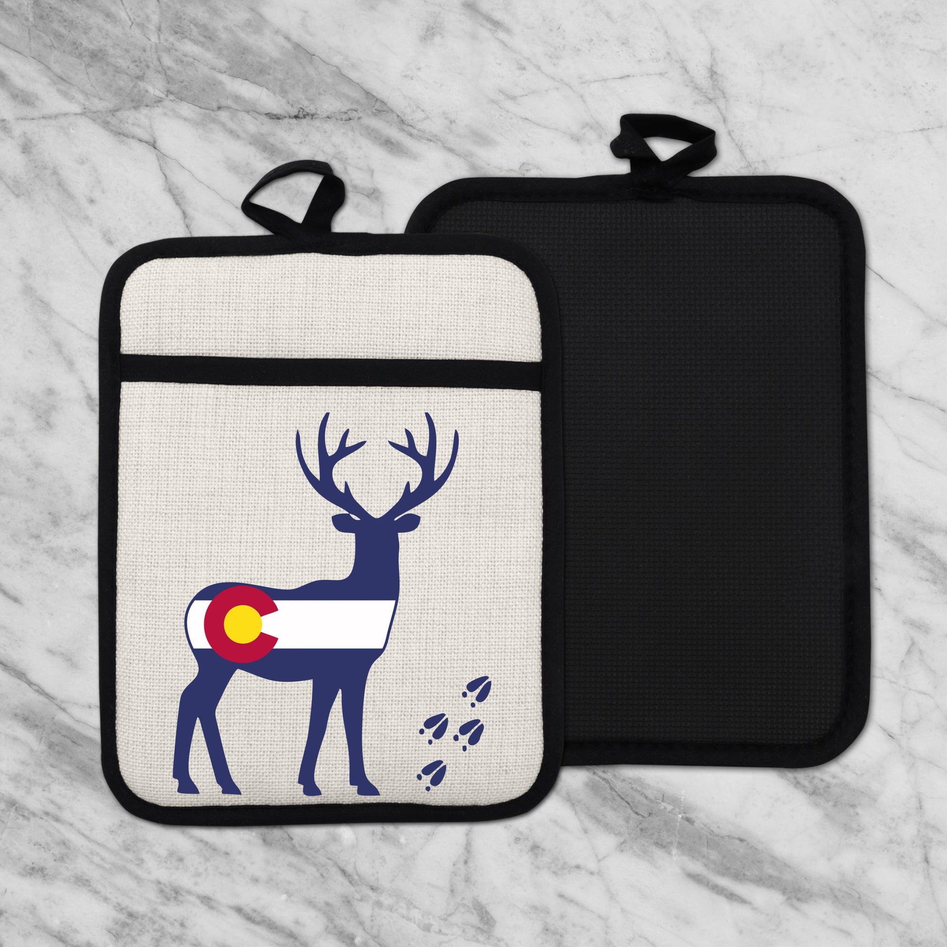 Colorado Deer Pot Holder - Linen Fabric, Silicone Back Trivet with Pocket Grip - additional product photo 11