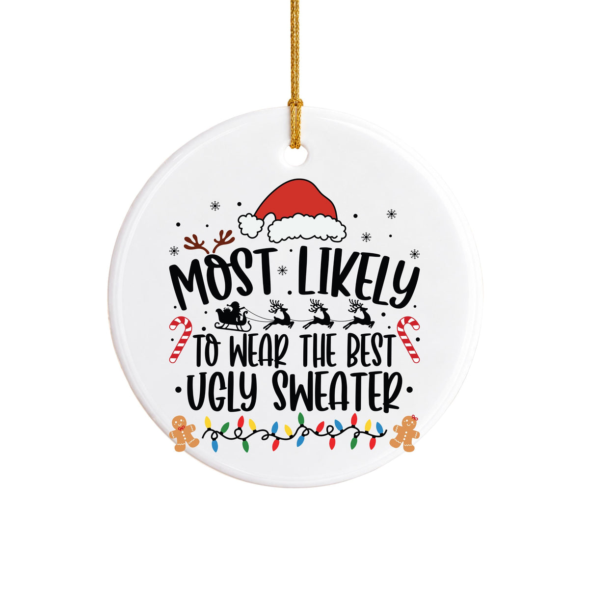 Ugly Sweater Ornament, Funny Christmas Tree Gift, 3 In Ceramic Decor