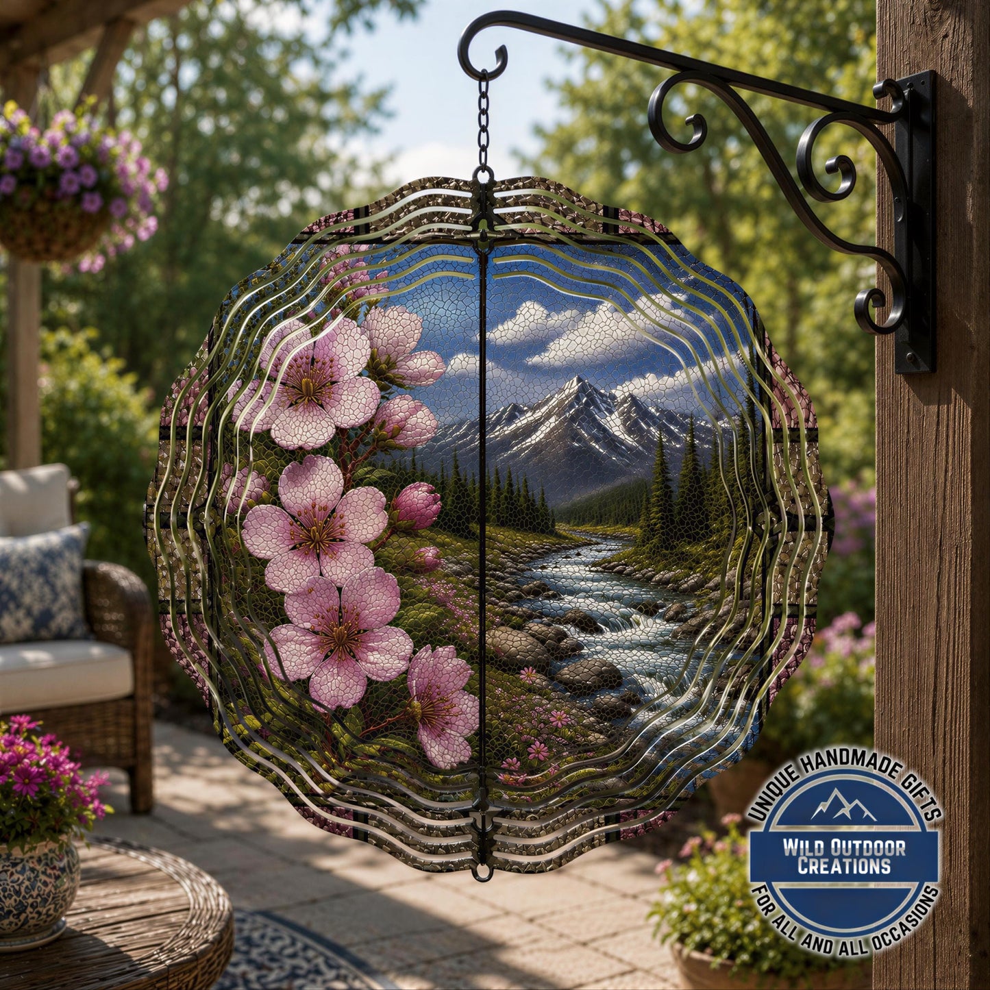 Montana State Flower Bitterroot Wind Spinner Stained Glass Mountain River Decor 10 Inch