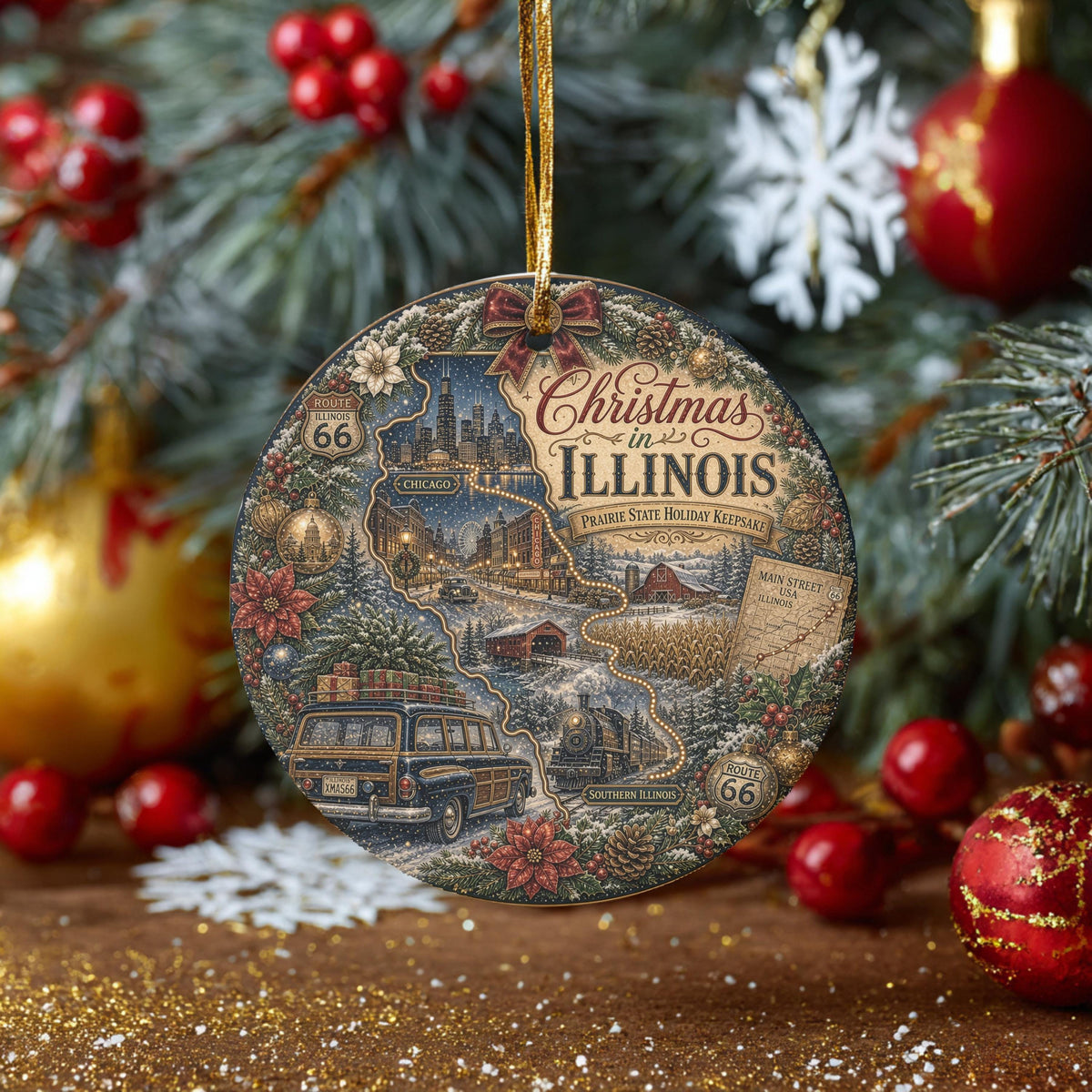 Illinois Christmas Ornament, Chicago Skyline Route 66 Keepsake