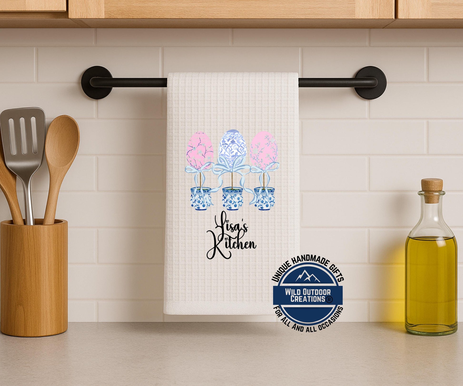Personalized Kitchen Towel – Easter Egg Topiary Waffle Weave, Custom Name Gift - additional product photo 10