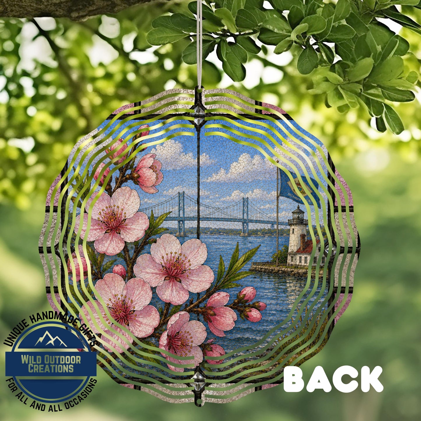 Peach Blossom Wind Spinner - Delaware State Flower Outdoor Garden Decor, Aluminum