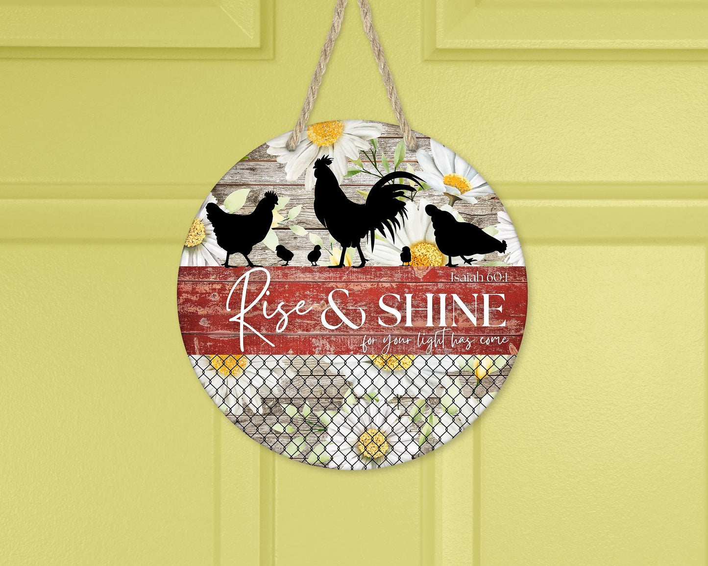 Rise  Shine Chickens Door Wreath  Perfect Housewarming Gift  Christian Blessing for New Homes