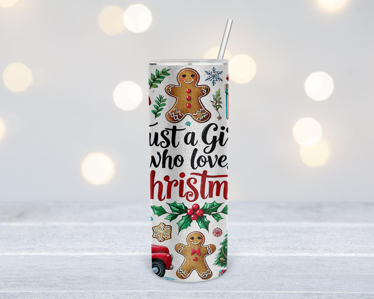Christmas Skinny Tumbler | Just A Girl Who Loves Christmas, 20 Oz, Silver Glitter