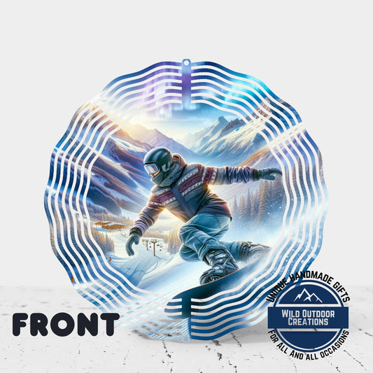 Snowboarder Wind Spinner - Colorful Mountain Scene, Outdoor Yard Decor with 360 Degree Swivel
