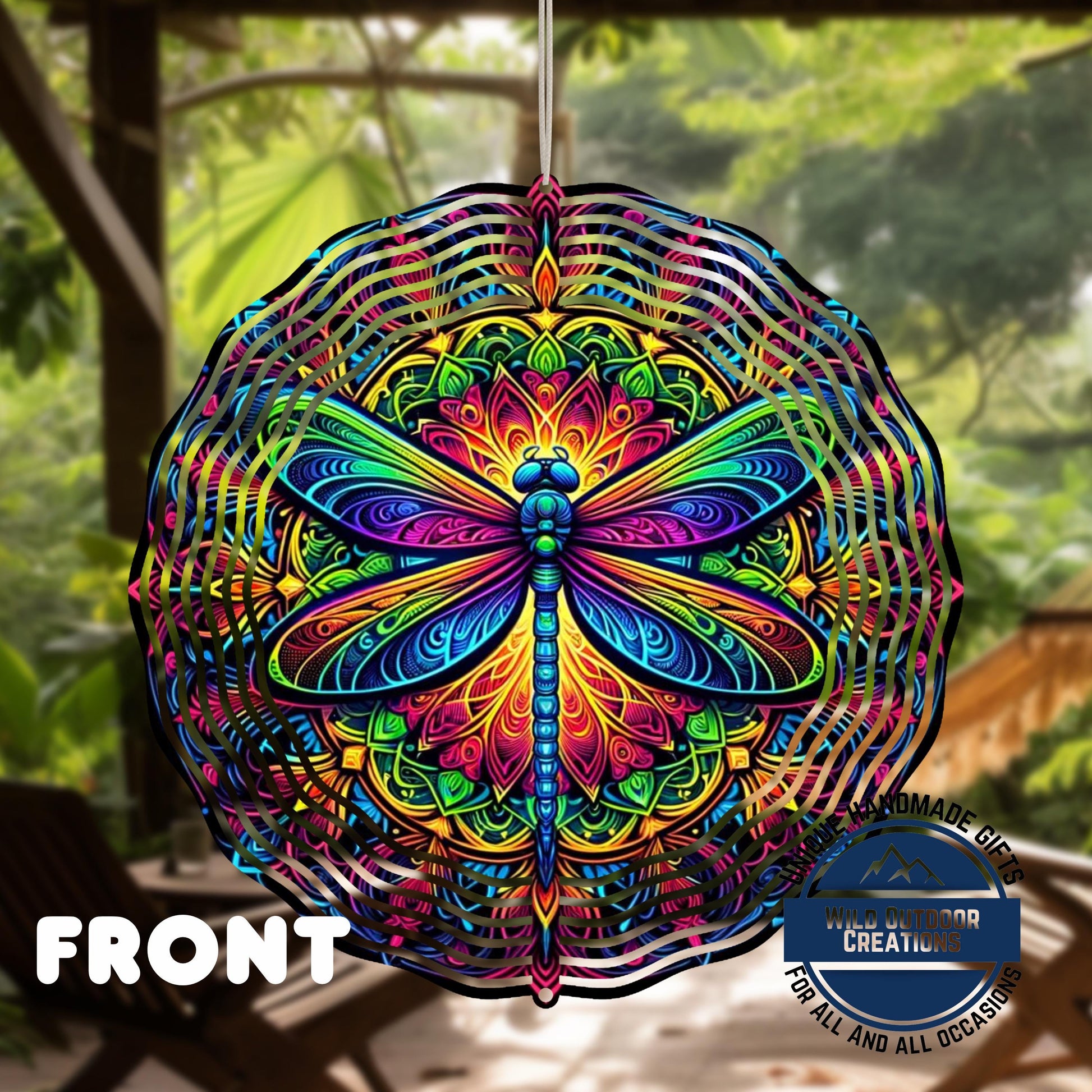 Dragonfly Wind Spinner - Vibrant Rainbow Neon Garden Decor With 360 Degree Swivel - gift presentation view