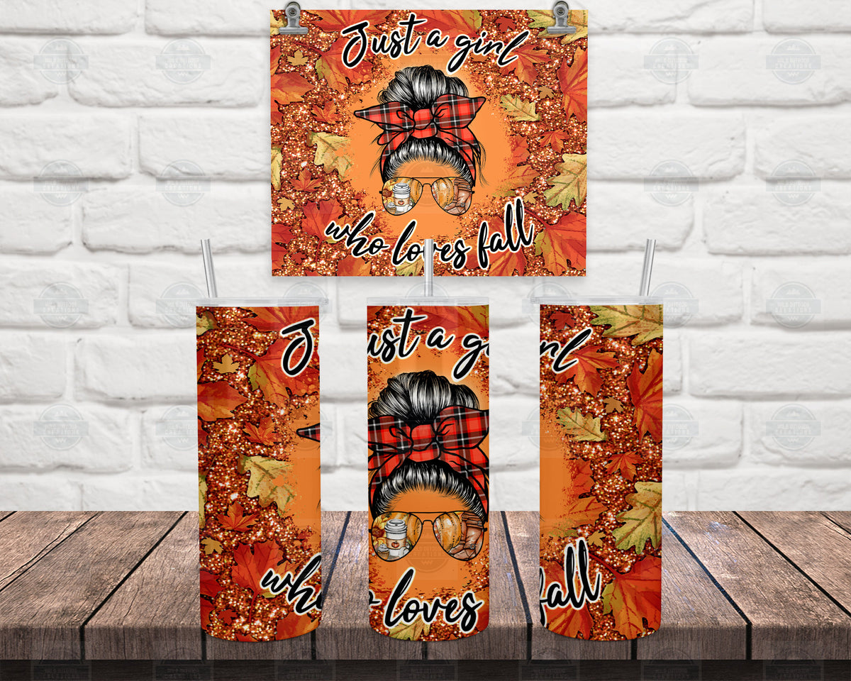 20Oz Stainless Steel Tumbler, Just A Girl Who Loves Fall, Leaves