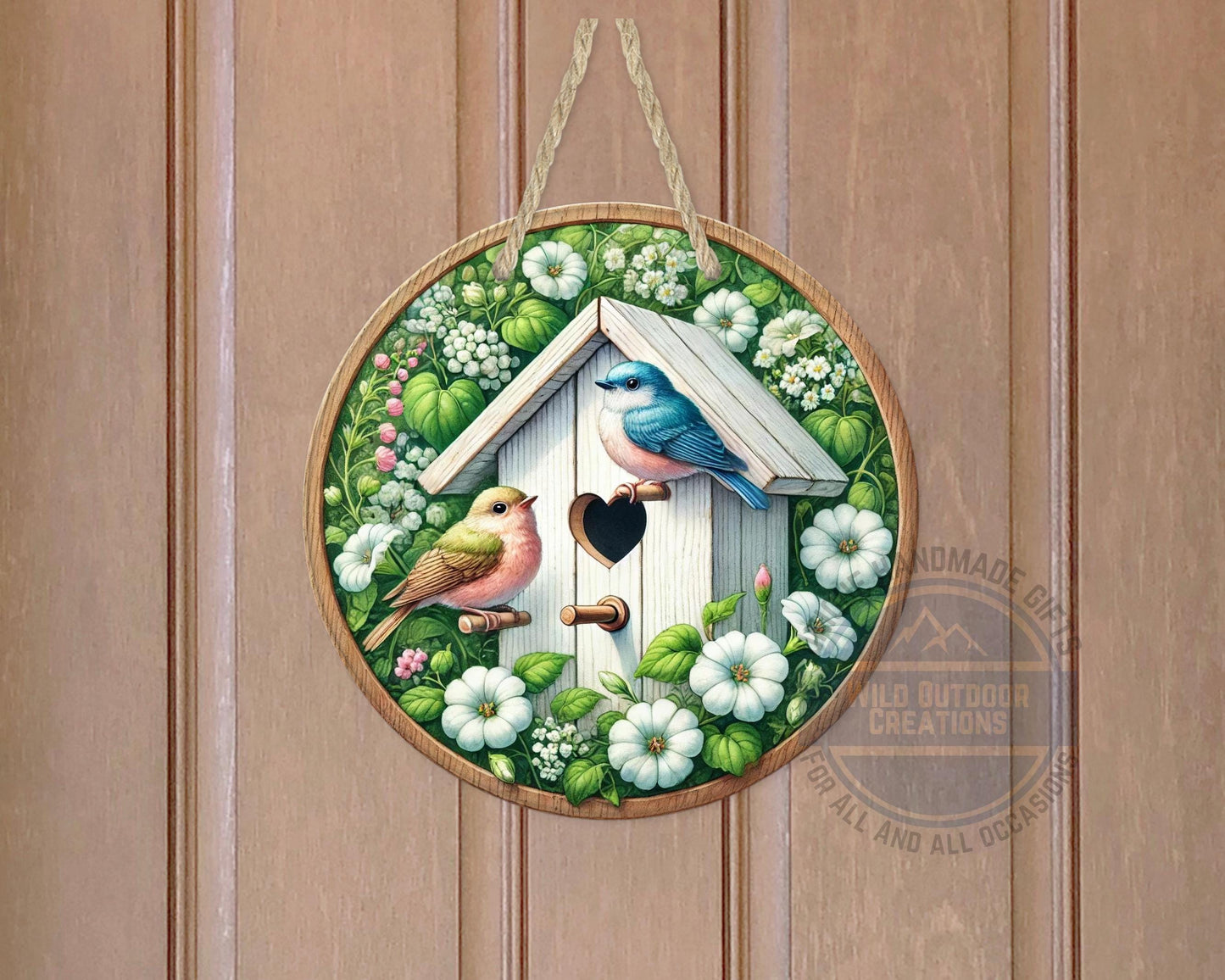 Birdhouse Door Hanger – Spring Door Decor with Songbird Porch Welcome Sign - product dimensions and specifications