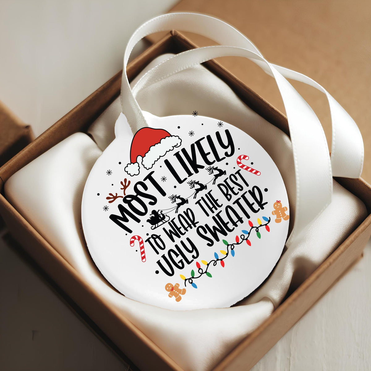 Ugly Sweater Ornament, Funny Christmas Tree Gift, 3 In Ceramic Decor
