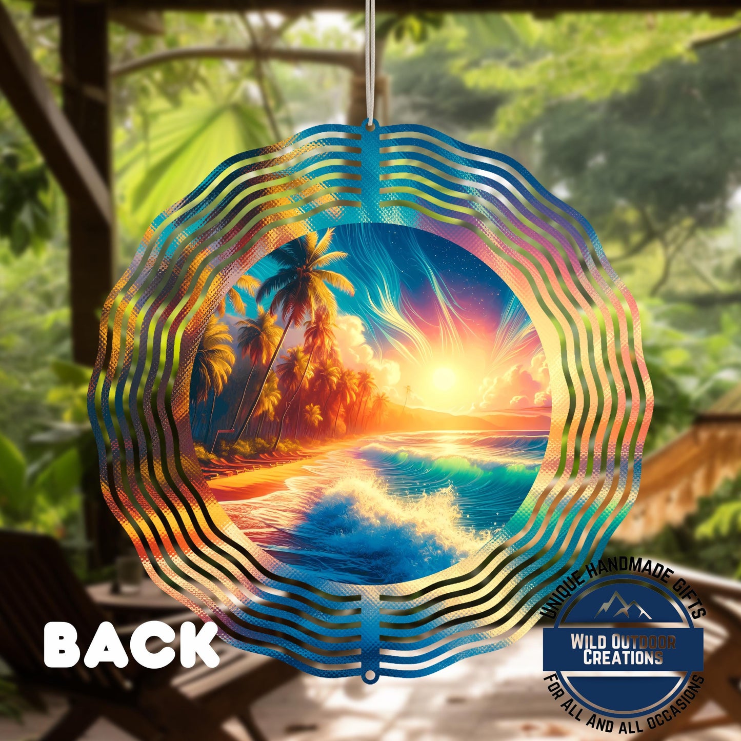 Garden Wind Spinner - Beach Sunset Spinner | Aluminum Coastal Decor, UV Protected - scale and size reference