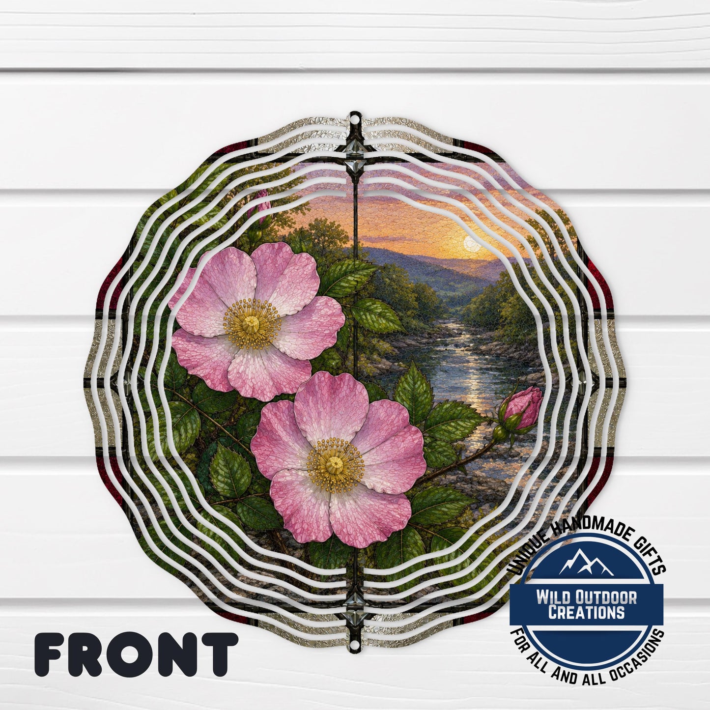 Cherokee Rose Wind Spinner Georgia State Flower Stained Glass Garden Aluminum Outdoor Decor