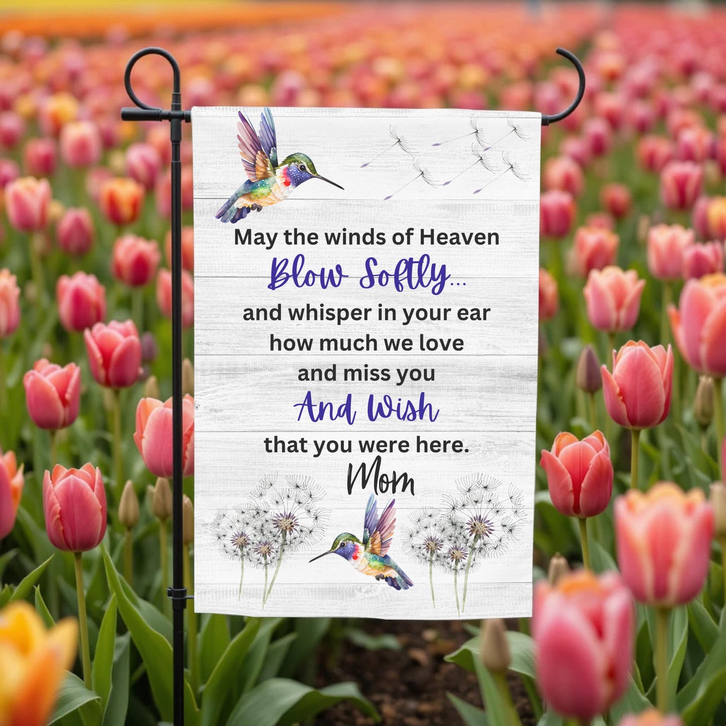 Personalized Garden Flag – Hummingbird Memorial Double Sided 12x18 UV Protected - additional angle