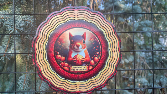 3D Wind Spinner for Yard Decor - 10-Inch Squirrel Lover Gift - Welcome to the Nuthouse