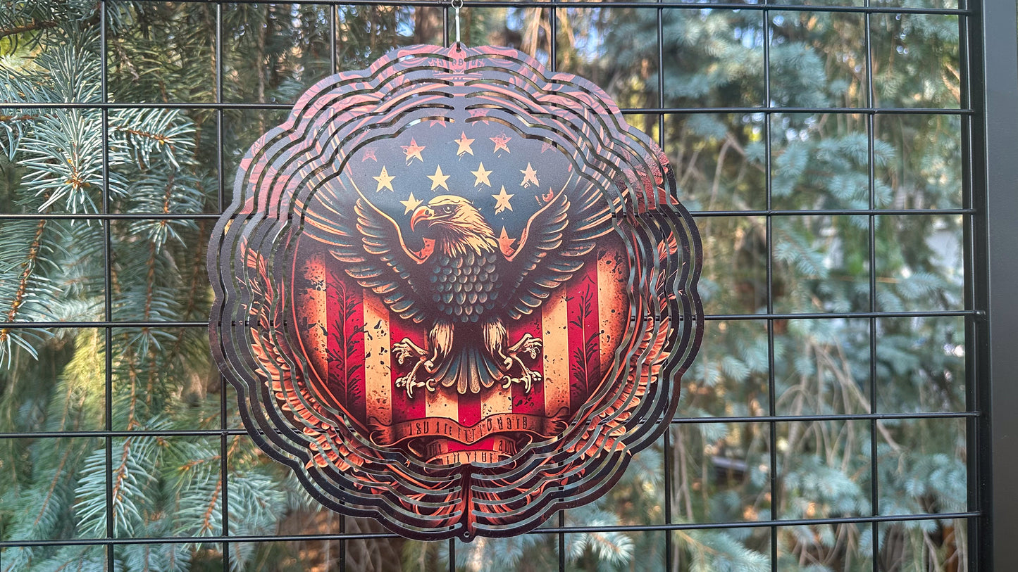 3D Eagle Wind Spinner with USA Flag - 10-Inch Yard Decor for Veterans