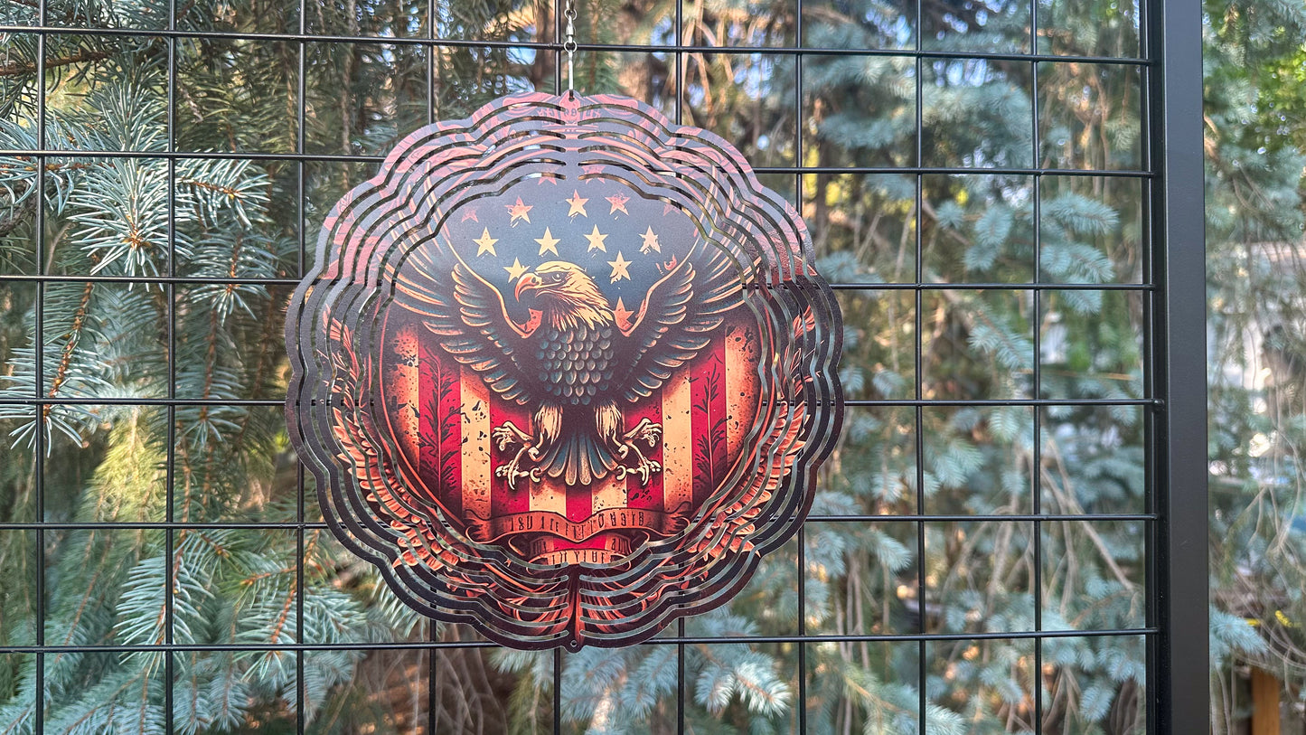 3D Eagle Wind Spinner with USA Flag - 10-Inch Yard Decor for Veterans